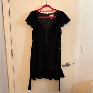 cinq a sept Black Flutter-Sleeve V-Neck Mini Dress